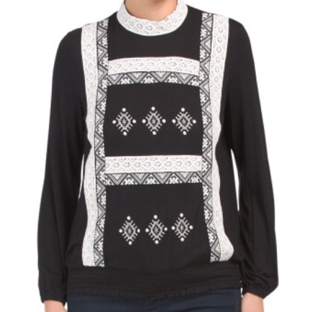 RXB Embroidered Long Sleeve High Neck Top
